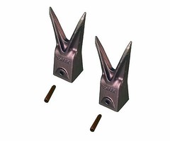 2 – Hensley Style Twin Tiger Rock Bucket Teeth w Roll Pins – X156WTL , P156