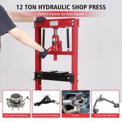 Garvee|12 Ton Hydraulic Shop Press|H-Frame|Garage Auto Repair Metalworking Red