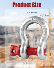 ZORUNNA 5 Pcs 3/8” D Ring Anchor Shackles, 0.5 inches x 2 inches, Red