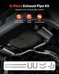 Exhaust Pipe, 8 Pcs 2.25 Inch Mild Steel DIY Custom Exhaust Tubing Straight & U-
