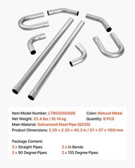 Exhaust Pipe, 8 Pcs 2.25 Inch Mild Steel DIY Custom Exhaust Tubing Straight & U-