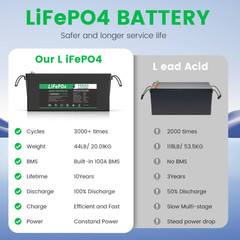 24V 100Ah LiFePO4 Lithium Battery Cycle Deep Built-in BMS for Solar RV Off-grid