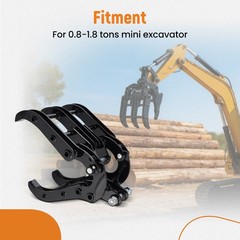 Rust Prevent Grapple for Mini Excavator 0.8-1.8T Powder Coated Black