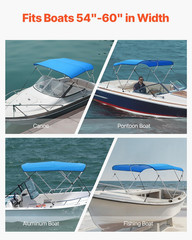 3 Bow Boat Bimini Tops, 600D Polyester Canopy with Aluminum Alloy Frame, Waterpr