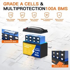 12V 100Ah LiFePO4 Lithium Battery with 100A BMS for RV Marine Trolling Off-grid