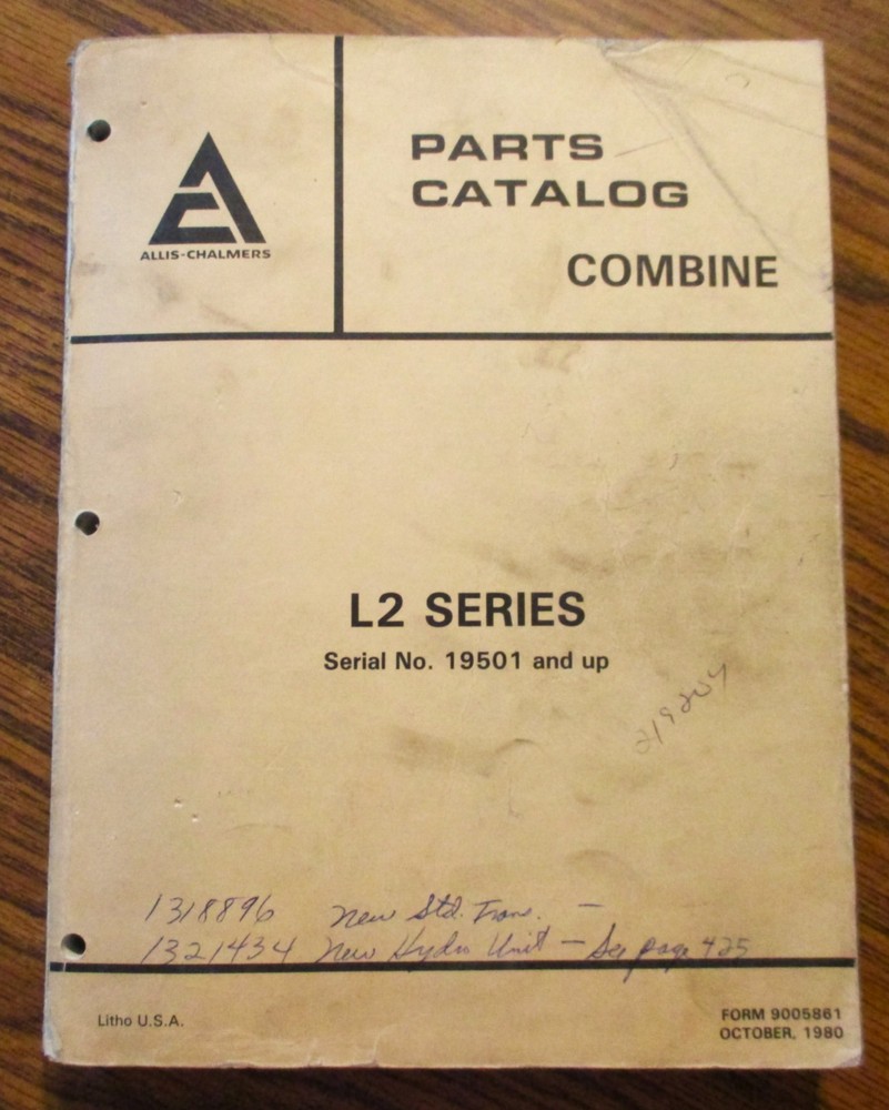 Allis Chalmers Gleaner L2 Series Combine Parts Catalog Manual Book 1980 9005861