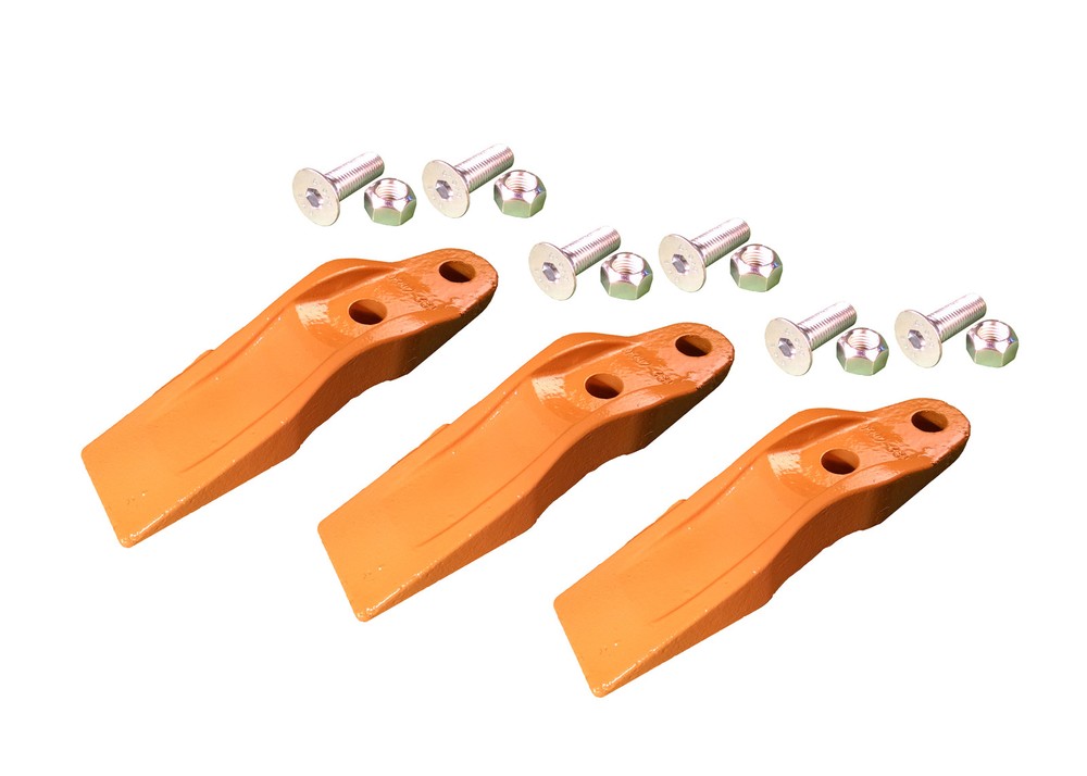Cat Skid Steer Bucket Unitooth – Set of 3 with hardware – 2 3/8″ Hole Spacing