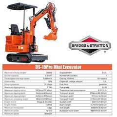 FREE SHIP 1Ton Mini Excavator B&S 13.5HP Crawler Hydraulic Digger