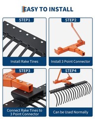 50″ 3 Point Landscape Rack for Category-0 Cat-1 Tractor, Steel Tractor Rake Lawn