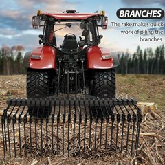 60 Inch 3 Point Tractor Rake Pine Straw Needle Rake Durable Powder Coated Steel