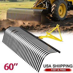 60” 3 Point Landscape Rock Rake For Category 1 Tractor Attachment Gravel Lawn