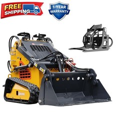 Mini Skid Steer Loader 24HP 3-Pumps Engine Tracked w/ Grapple Attachments Stock