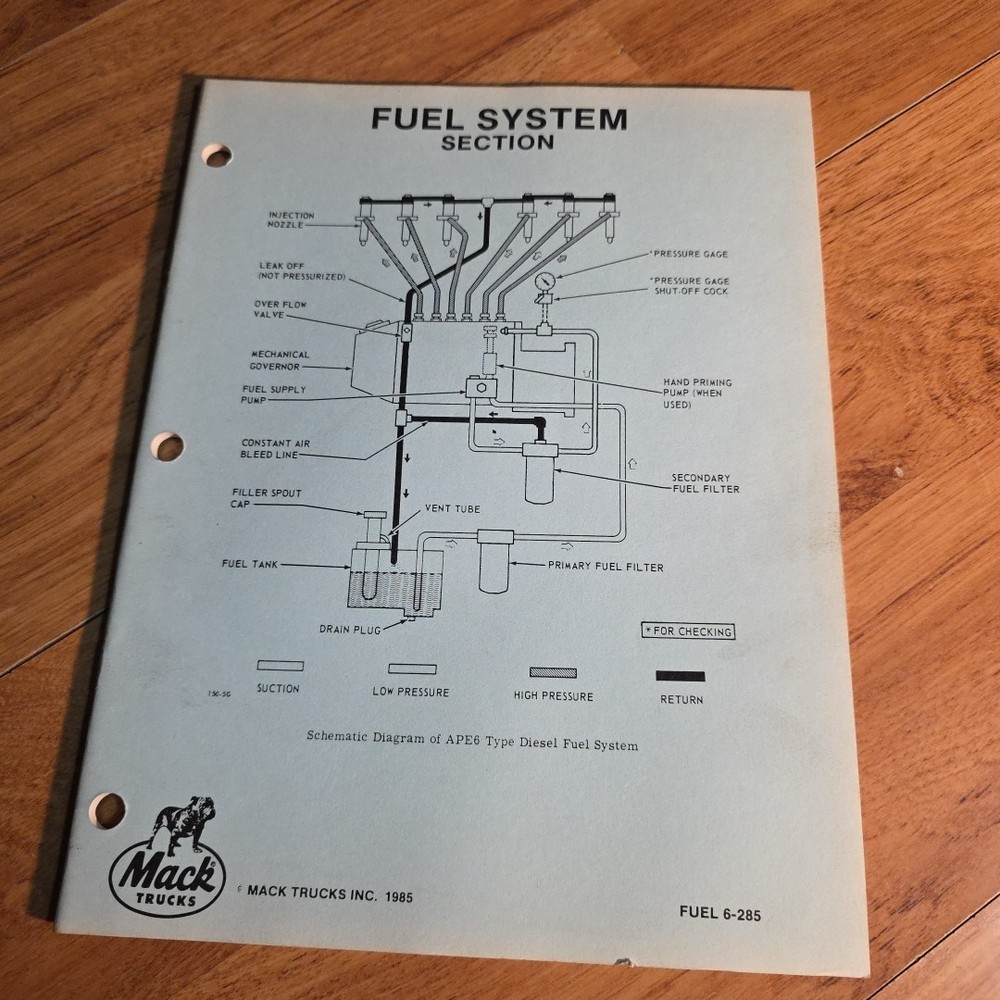MACK TRUCK FUEL SYSTEM SECTION SERVICE SHOP REPAIR MANUAL BOOK FUEL 1985