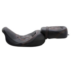 Two Pieces 2-Up Motorcycle Driver Passenger Low Profile Leather Seat For Harley