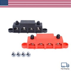 New Red & Black 5/16″ 4 Stud Power Distribution Block -BUSBAR- With Cover