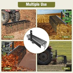 3 Point 60″ Pine Straw Rake Landscape Rake for Cat0 & Cat1 Tractor Attachment