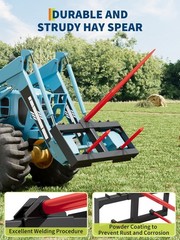 49″ Hay Spear for Skid Steer Loader Tractor, 2x 17″ Stabilizer Spears Forks
