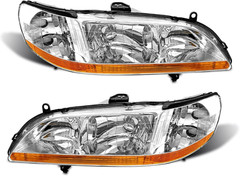 1998-2002 Honda Accord Headlight Assembly Pair Chrome Amber Reflector Clear Lens