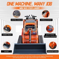 New 24HP Mini Skid Steer Loader 4-in-1 Bucket 3-Stage Pump Hydraulic System