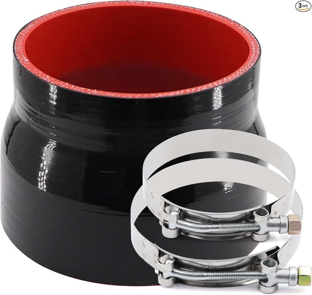 3-1/2 to 4 inches Straight Black Silicone Reducer Coupler with 2 Size: ID3.5-4