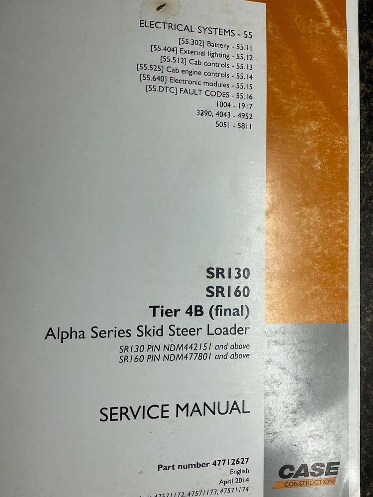 Case SR130, SR160, Tier 4B (final) Alpha Skid Loader Service Manual