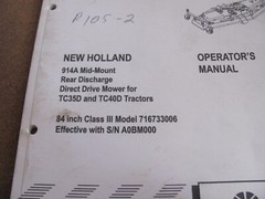 New Holland 86635797 914A Mid-Mount Rear Dis. Direct Drive Mower Operators Man.