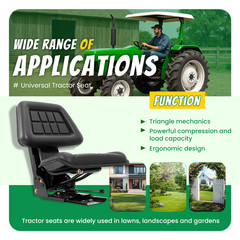 Black Universal Suspension Tractor Seat For John Deere Massey Ferguson Ford