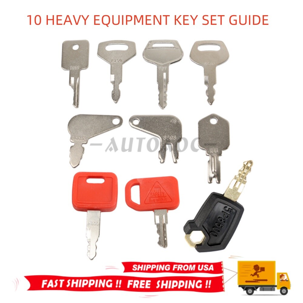 10 Heavy Construction Equipment Ignition Key Set For JD Case Komatsu Caterpillar