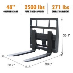 42″ Mini Skid Steer Pallet Forks 2500 lbs Quick Attachment Frame USA STOCK