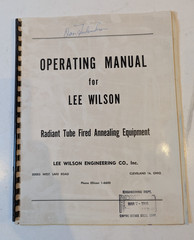Vintage Operating Manual for Lee Wilson Radiant Tube Fire Annealing Equipment