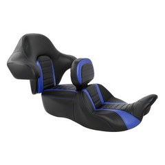 Step Up 1-Pc Rider/Pass Seat w/Backrest Pad For ’14-’23 Touring RK SG RG Blk/Blu