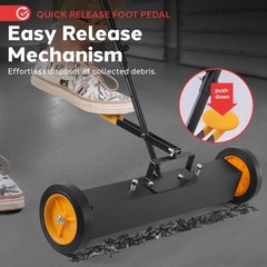 Pyle 24” Rolling Magnetic Sweeper with Adjustable 24-Inch, Black and Orange
