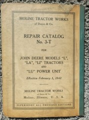 John Deere 1942 Repair Catalog “L”,”LA”, “LI”, “LU”