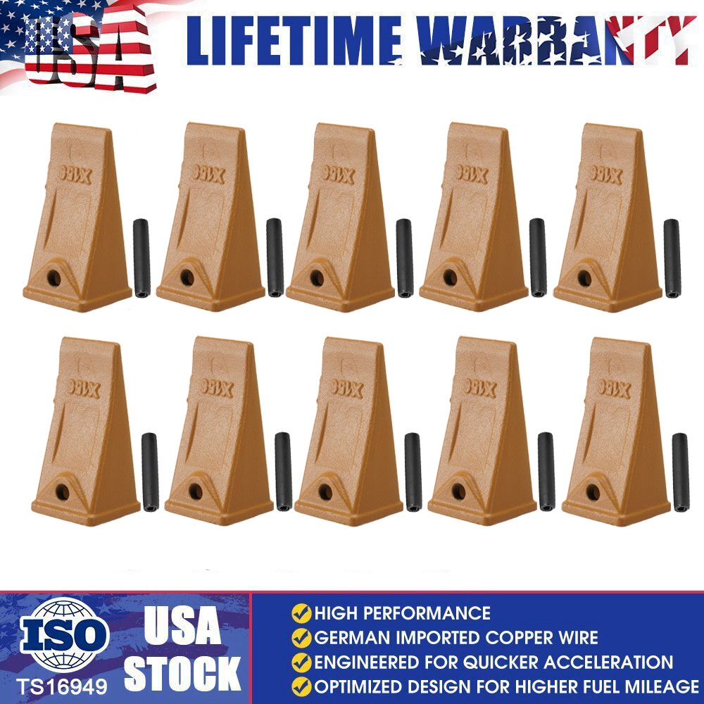 CarBole 10 Pack X156S Short Bucket Teeth & Long Pins for Hensley 156 Skid Steer