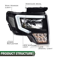 LED DRL Headlight Assembly Ford F150 09-14 Pair Clear Lens DL3Z13008EC