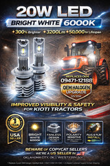 💡Pair Superior LED Headlight Bulbs For Kioti CS2410 CS2510 CS2510S CS2520 ⬆️Vis