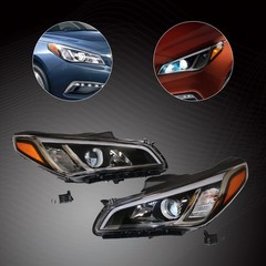 2015-2017 Hyundai Sonata Halogen Headlight Set Clear Lens Black