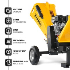 MechMaxx 5” DUCAR 420cc 15HP E-start Gasoline Engine Wood Chipper,GS1500
