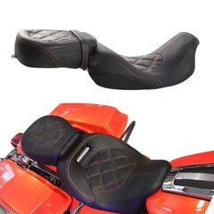 Two Pieces 2-Up Motorcycle Driver Passenger Low Profile Leather Seat For Harley