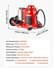 Air Hydraulic Bottle Jack, 50 Ton (110231.5 lbs) Capacity, 10.4-16.1 Inch Liftin