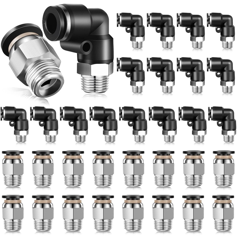 Zhengmy 30 Pcs Pneumatic Push to Connect Fittings Kits 1/4 Inch OD x 1/8 Inch…