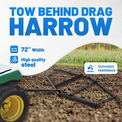 Driveway Drag Tow Behind Drag Harrow 72” Width, Steel Gravel Grader For ATV,UTV