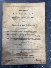 Instructions For Pneumatic Lift-All Farmall A And B Tractor 1941