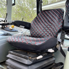 Heavy Duty Tractor Seat Cover Forklift Black Leather Red Stitch No Headrest