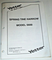 Yetter 5600 Spring Tine Harrow Operators & Parts Manual 1/95 Original!