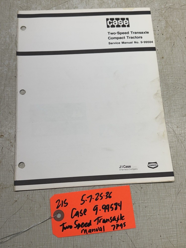J I Case Garden Tractor 2 Speed Transaxle Service Manual 9-99584 7 Pages