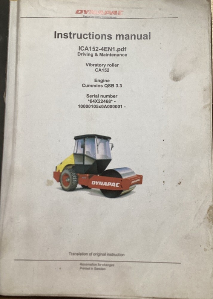 DYNAPAC Vibratory Roller CA 152 Instruction Manual