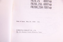 Komatsu FB20 25 L H FB25H FB 20L Forklift Lift Truck Parts Manual FB20,25.2-PE2