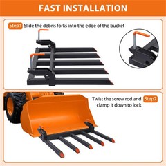 ✅48″ Bucket Clamp on Debris Forks to 2500 LBS Capacity 5 Fork Heavy Duty Clamp-O