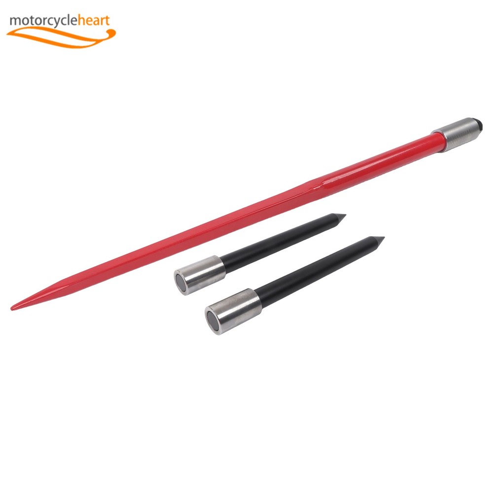 Hay Spear Attachment 49″ 3000 Lbs Capacity Red Bale Fork W/ 2 Stabilizer Spears